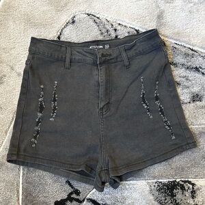 Avenue Charcoal Black Denim Floral-Detail Women’s Shorts